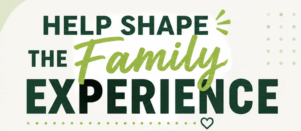 Green text on white background invites readers to help shape experience.